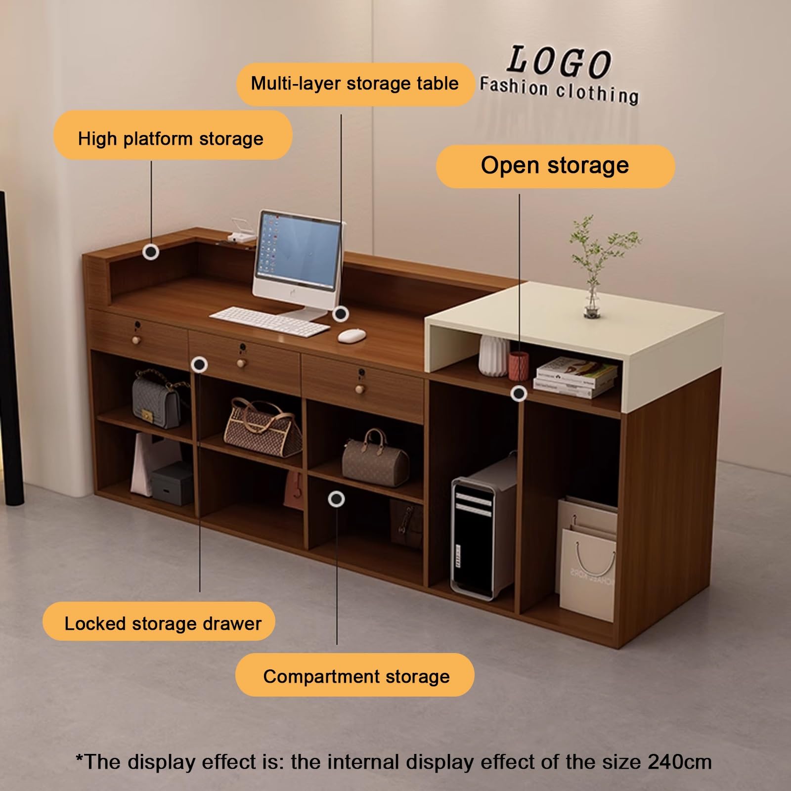 Große Empfangstheke，einfach moderner empfangstresen， Reception Counter Office Desk Counter Reception Table，klein empfangstresen mit schreibtisch，für Salon und Büro(K,L90*W50CM/L35.4*W19.6IN_L)