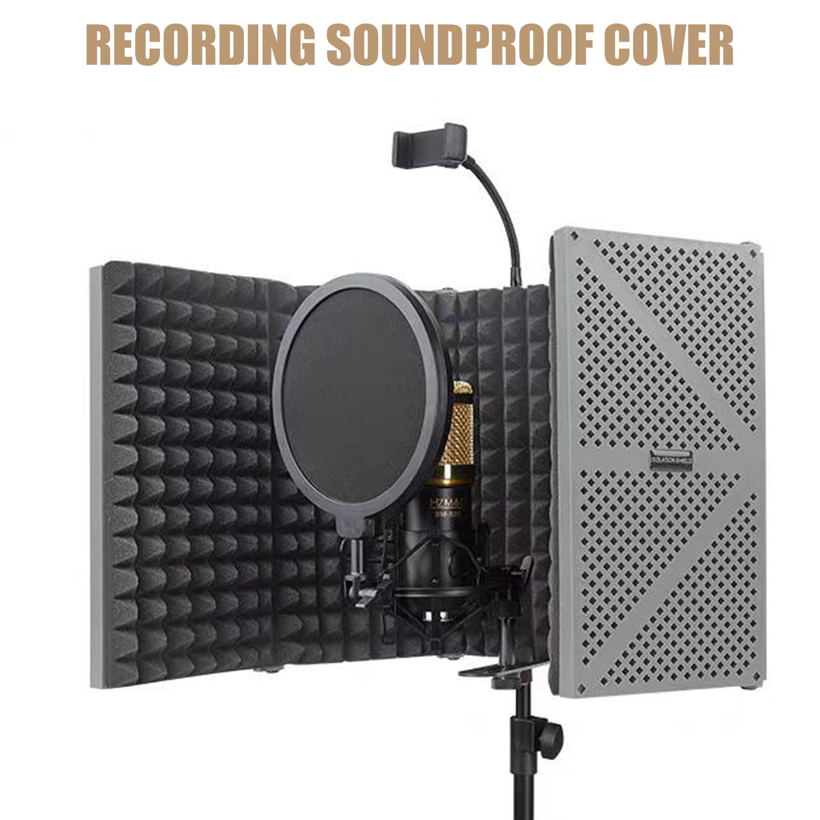 Greabuy Escudo de aislamiento de micrófono, reflector de sonido plegable para estudio y ruido doméstico