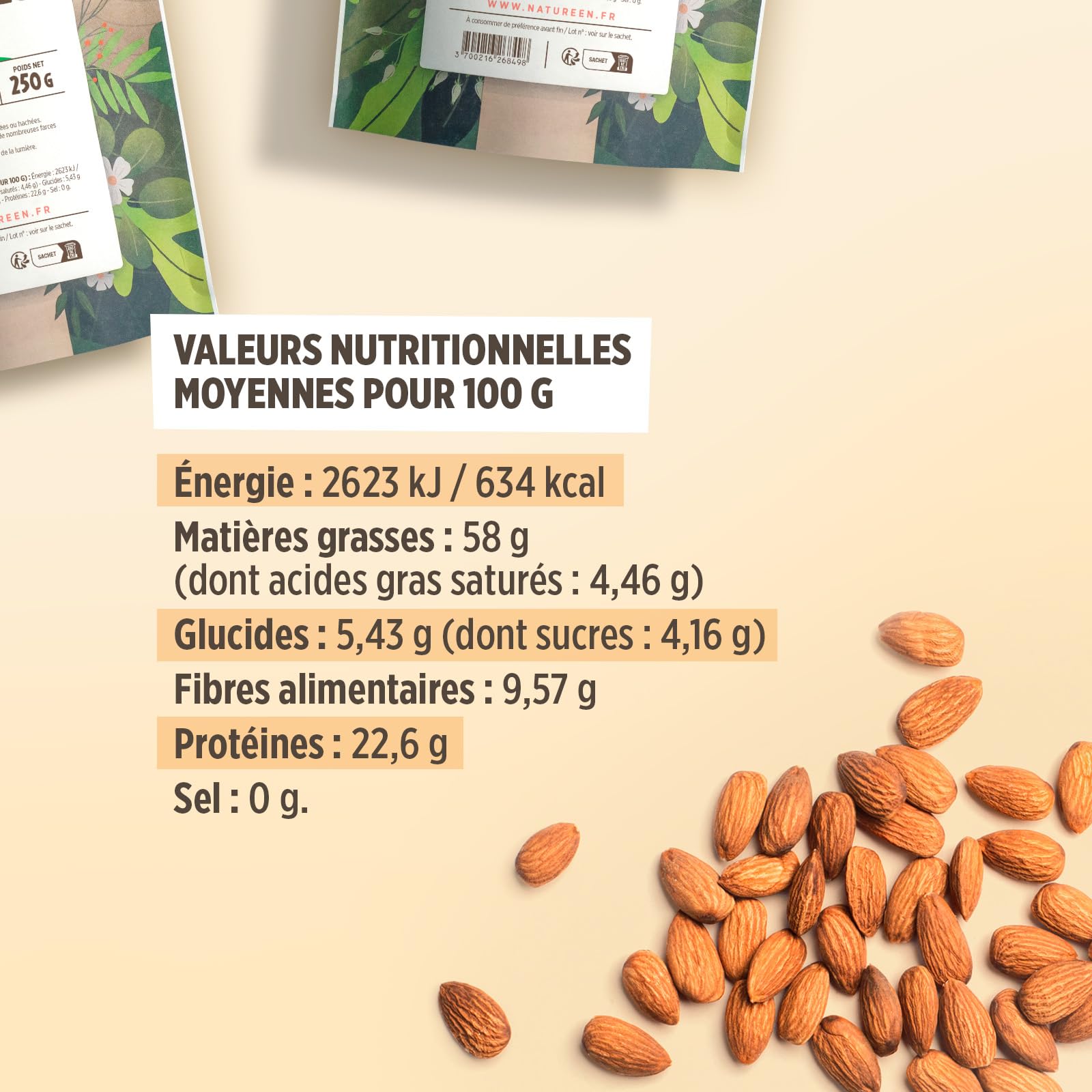 Amandes Entières Bio Décortiquées - 1 kg