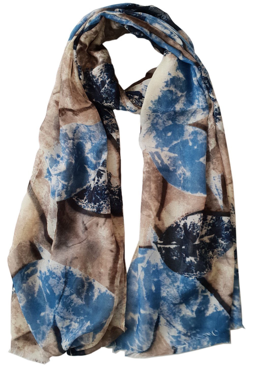 Glamlondon Women's Blue Bright Printed Leaves Scarf (Blue)