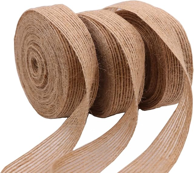 Burlap Jute Ribbon, Brown Rustic Hessian Ribbon, Gift Craft Ribbons, 3 Rolls x 10M, 2CM