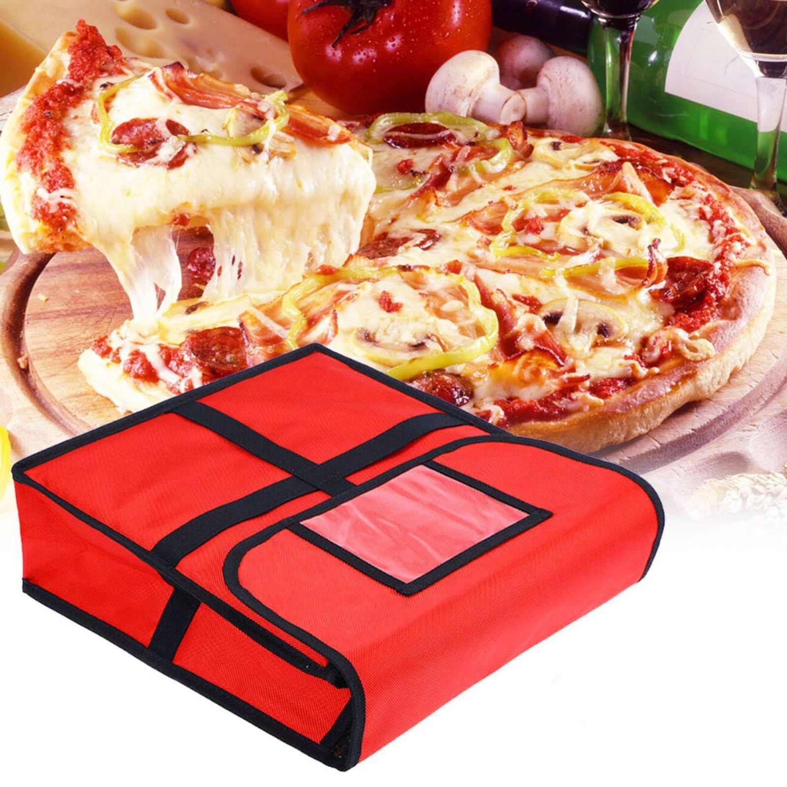 Sac Isotherme Repas Sacs Déjeuner Porte-Repas Sac Transport Nourriture Haute Capacité Multi-conteneurs Maintien Thermique Poignées Robustes et Fenêtre, Rouge
