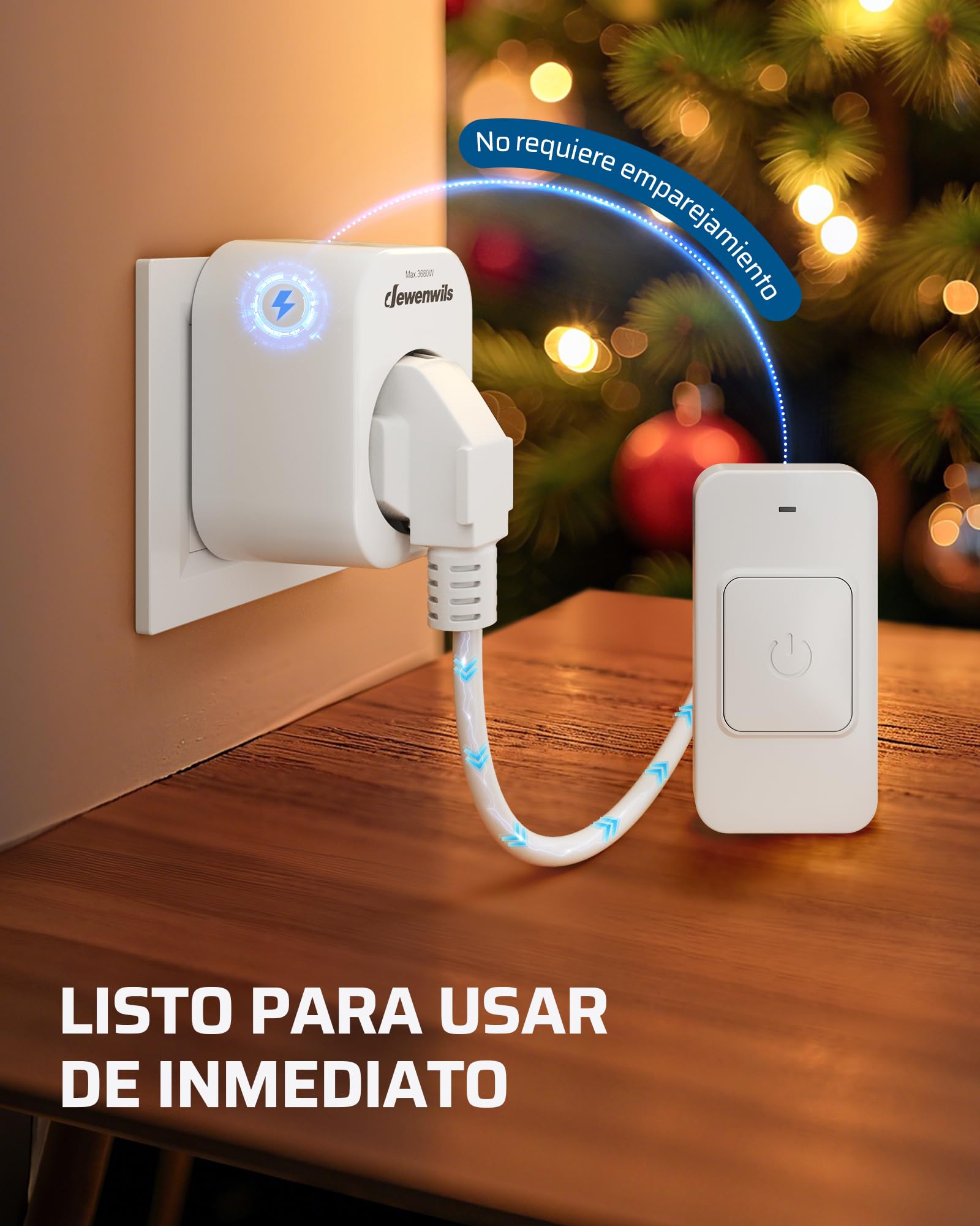 DEWENWILS Enchufe Inalámbrico con Control Remoto, 3680W, Interruptor magnético de un solo botón, Alcance 30m, Preconfigurados, Juego de enchufes inalámbricos para lámparas, electrodomésticos, Blanco