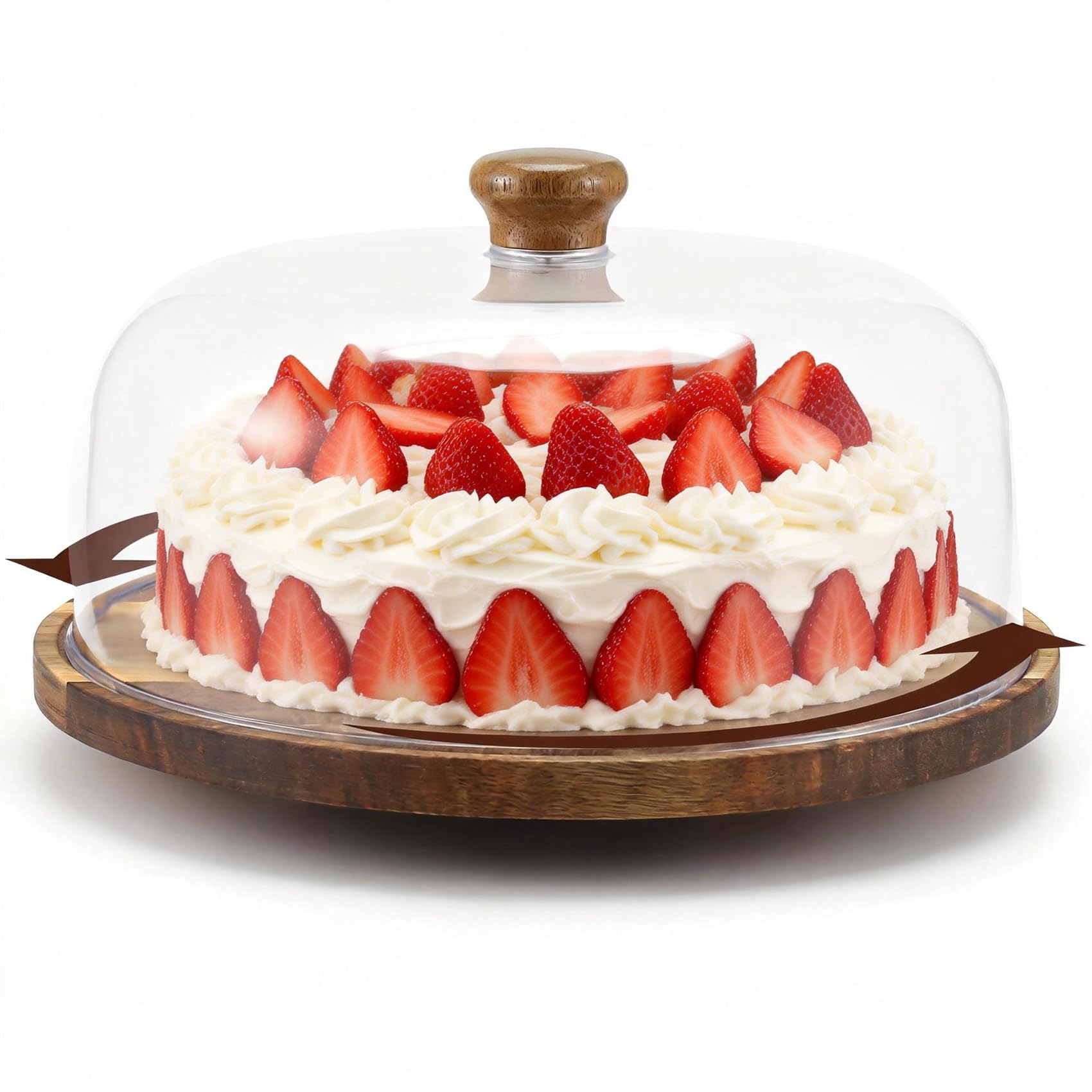 Micvtve Wooden Cake Stand With Acrylic Dome Lid Rustic Cake Plate With Pedestal, Food Serving Platter, Cheese Board, Acrylic Cover Shatterproof For Baking Gifts, Birthday (360°Rotatable)