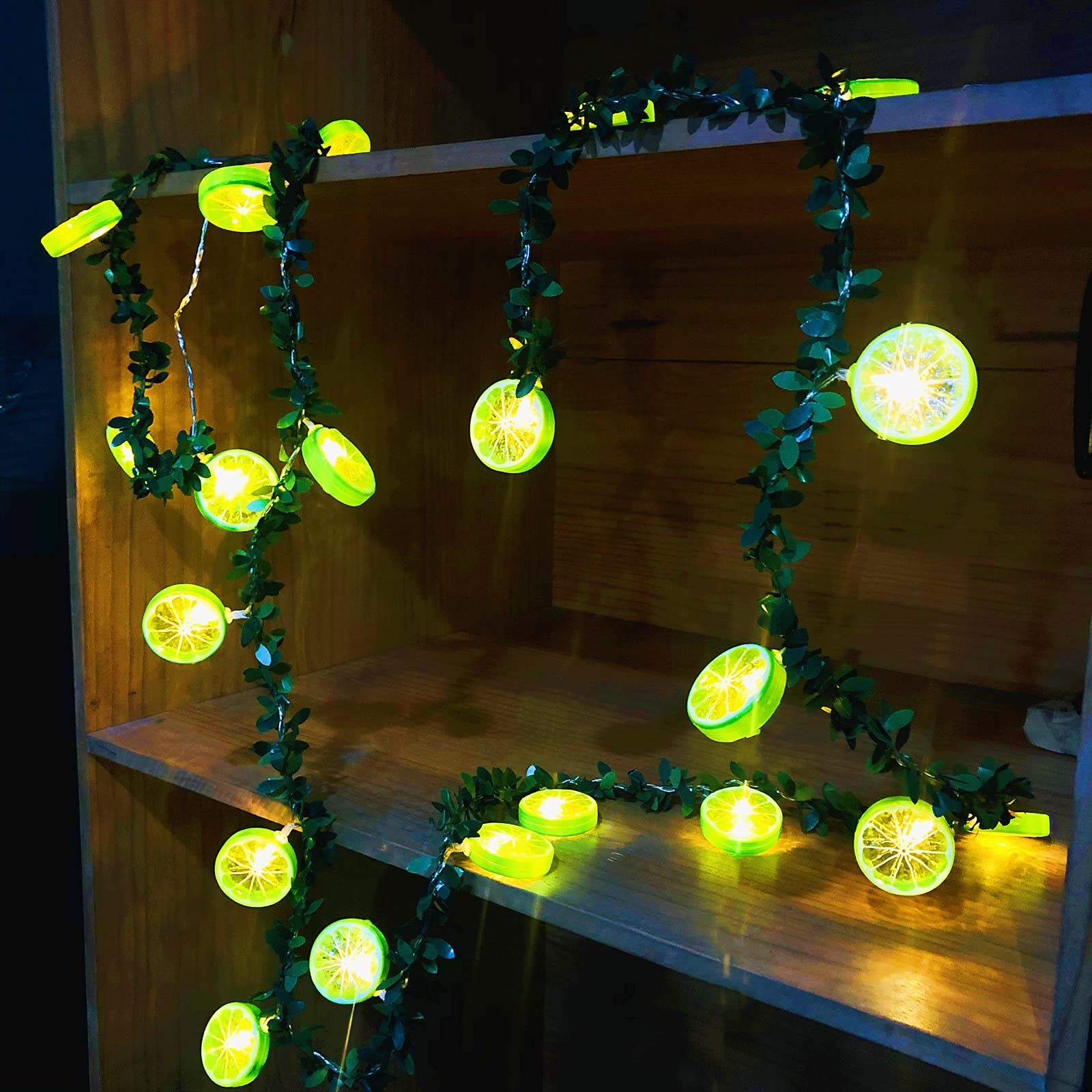 Riaxuebiy Lemon Slice Decor Lights Lemon Green Leaf Vine Fairy Lights 3M 20LED USB Powered Fruit Garland Lamp for Kitchen Patio Fence Camping Holiday Party Summer Decoration (Lime-B)