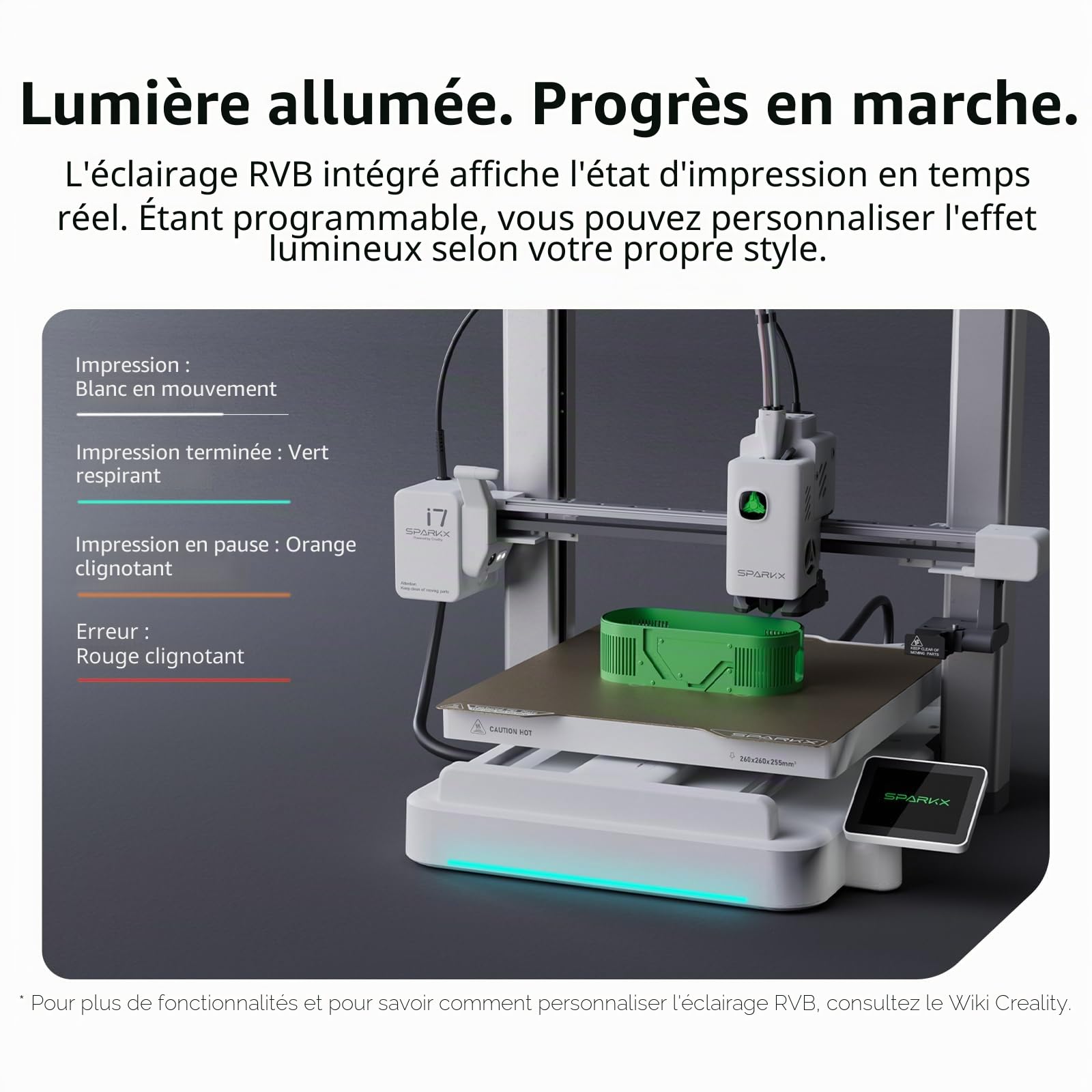 Creality Imprimante 3D FDM de Bureau SPARKX i7 Color Combo pour débutants, modélisation 3D par IA à partir de Photos, Compatible Impression Multicolore, nivellement Automatique