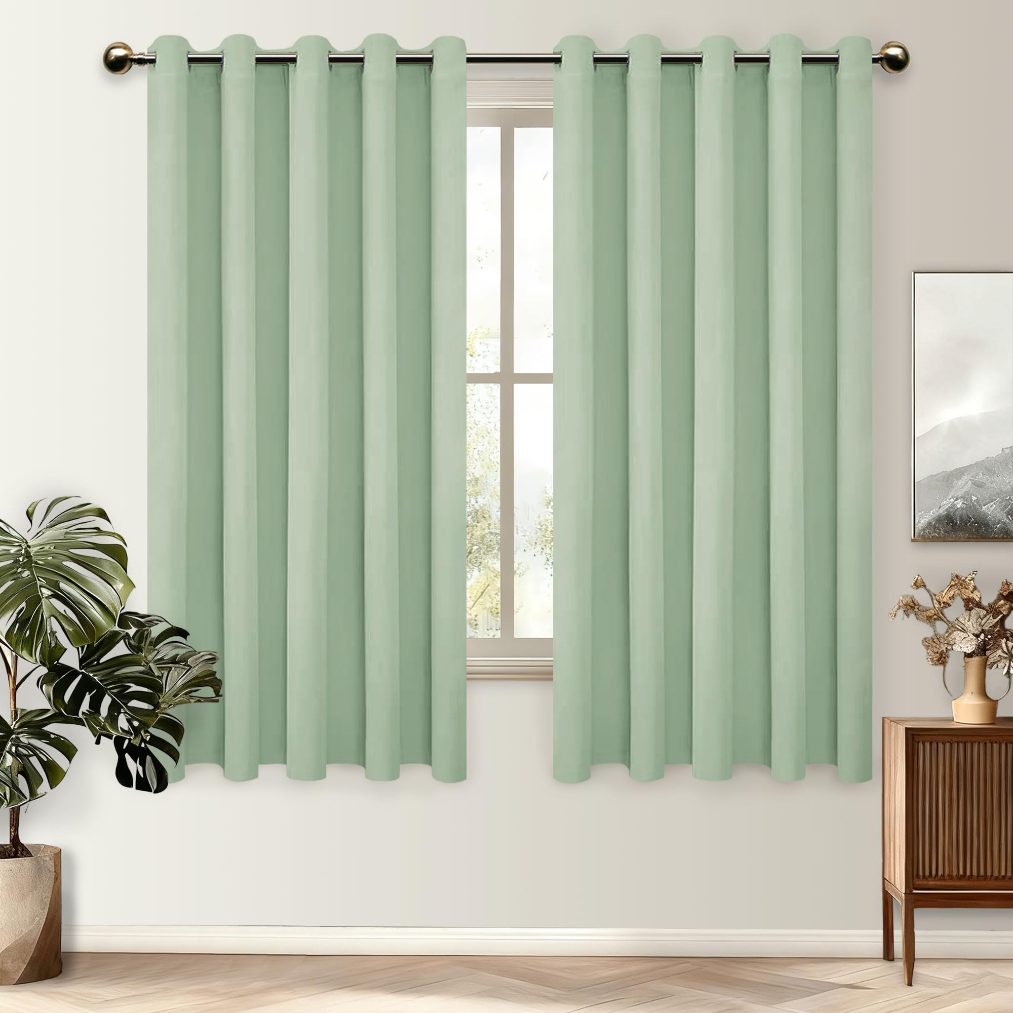 DWCN Blackout Curtains for Bedroom Thermal Insulated Solid Eyelet Curtains 66x72 Inch Bean Green 2 Panels