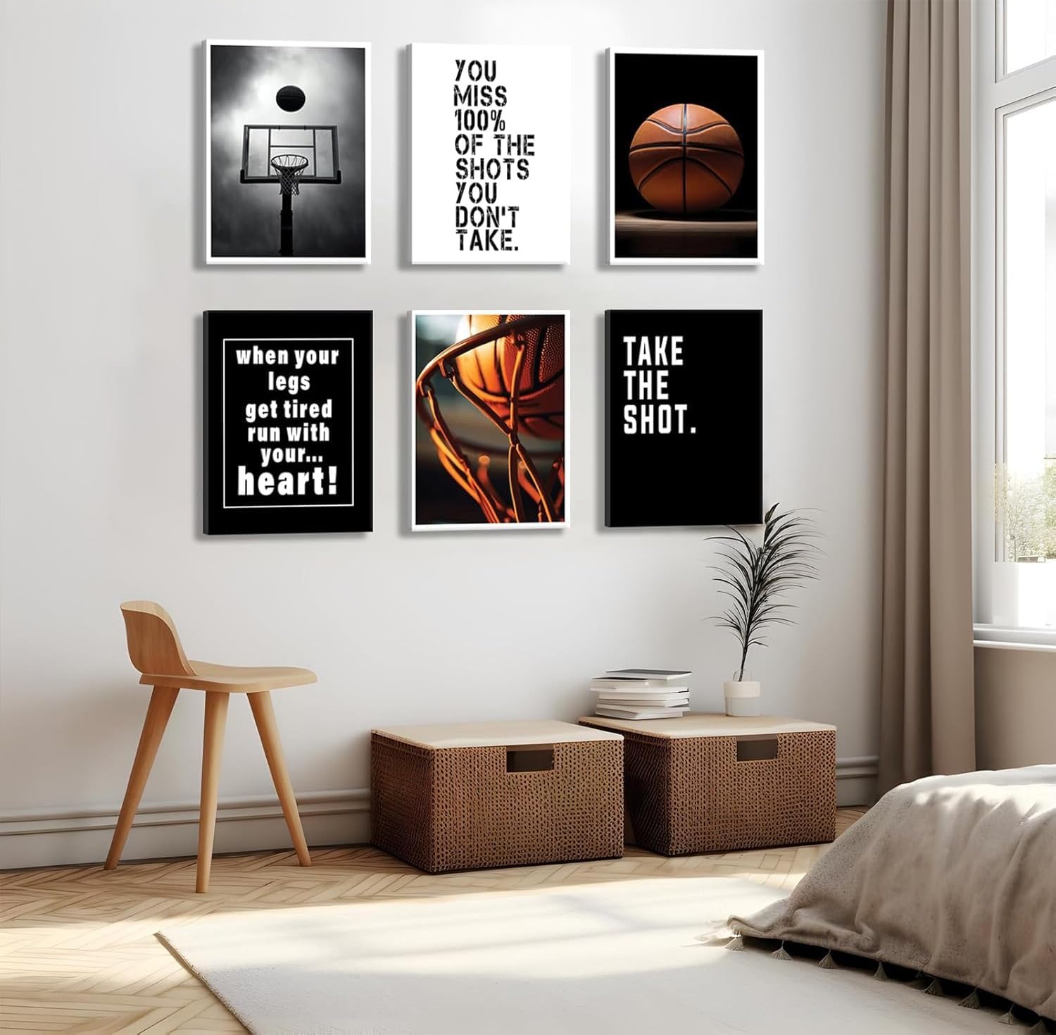 Basketball Canvas Wall Art Basketball Sport Theme Painting Picture Wall Decor Basketball Art Black and White Motivational Quotes Poster Print Artwork for Teen Boys Room Decor 12x16in Ready to hang