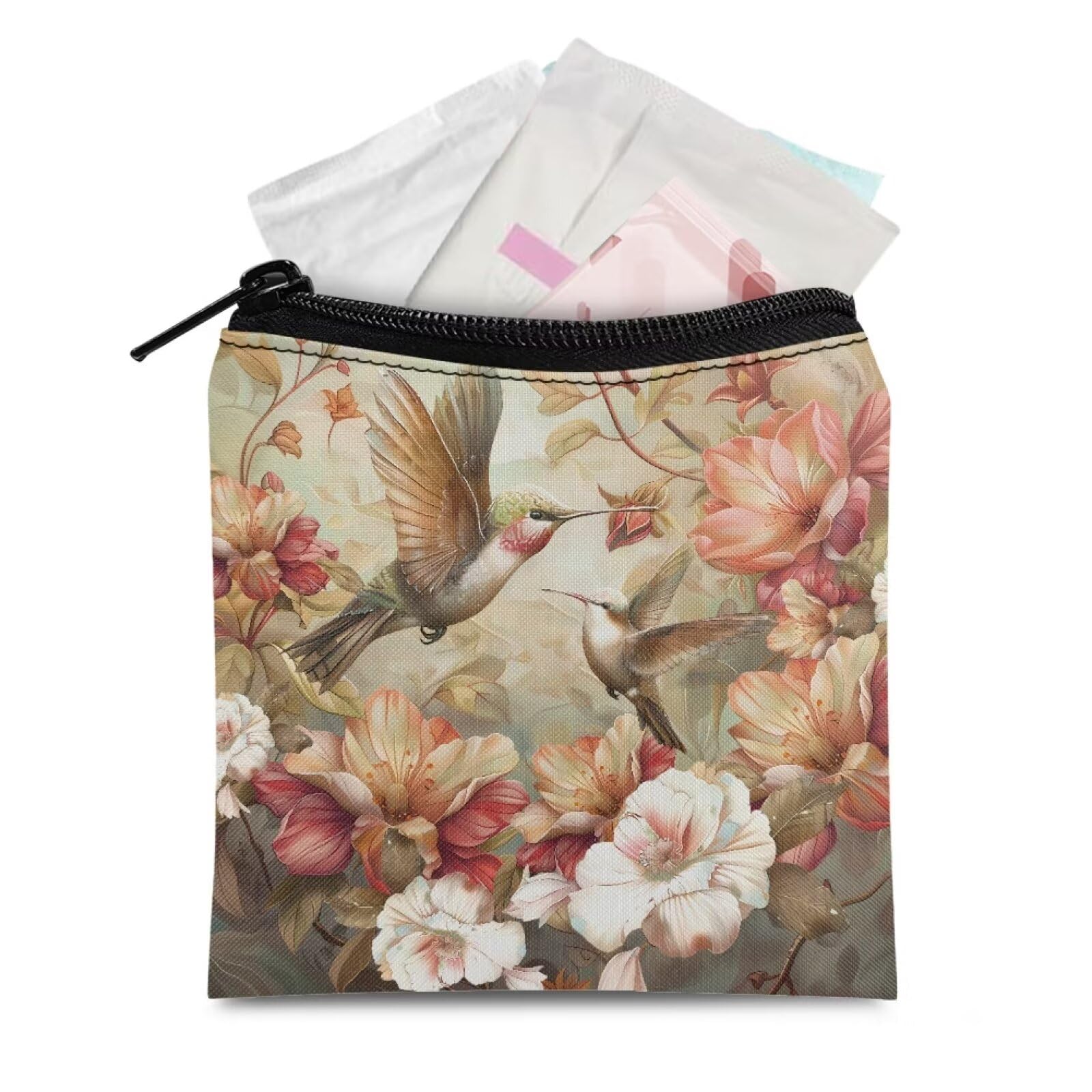 Hummingbird Hibiscus Flower Period Bag for Women Sanitary Napkin Storage Bag Tampon Holder for Purse Reusable Nursing Pad