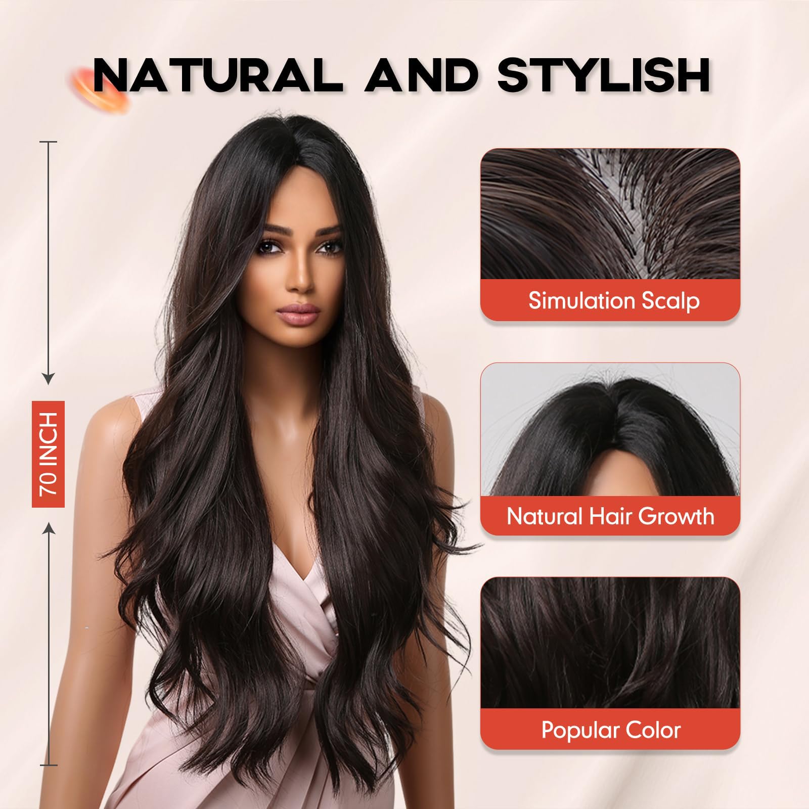 AOWVUTS Long Wave Wigs for Women Natuaral Synthetic Hair Heat Resistant Wig Ladies Fancy Dress Wig Charming Long Curly Hair Wigs Middle Part with No Bangs for Daily Party Cosplay Use - Image 2