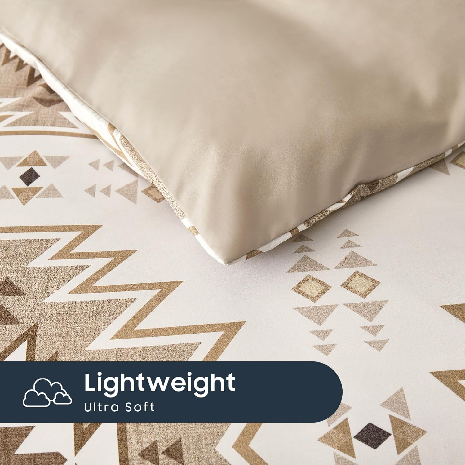 Wake In Cloud - Western Comforter Set, Boho Southwestern Rustic Farmhouse Style with Aztec Geometric Block Pattern, Soft Lightweight Bedding, 3 Pieces, Taupe Beige, Queen Size - Image 7