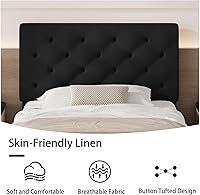 Vista 4 de BarnFurin Marco de Cama Twin, Cama Plataforma Tapizada con Cabecera con Capitoné de Botones, Marco de Cama de Tela con Soporte de Listones de Negro