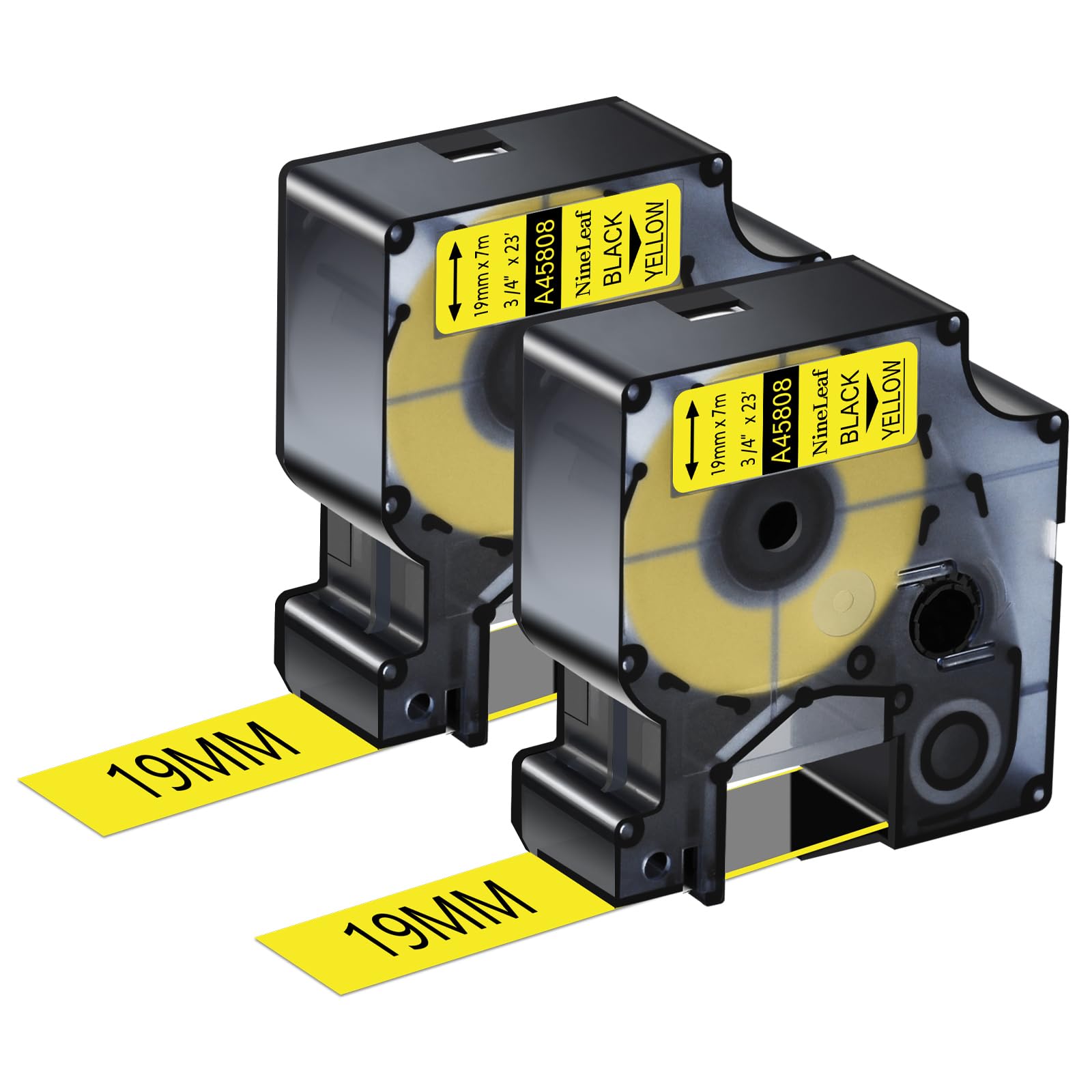 NineLeaf 2 Pack Compatible with Dymo D1 Label Tape 45808 S0720880 A45808 Black on Yellow 19mm x 7m for Dymo Label Maker Refills for Dymo LabelManager 350D 360D 400 420P 450 Label Maker