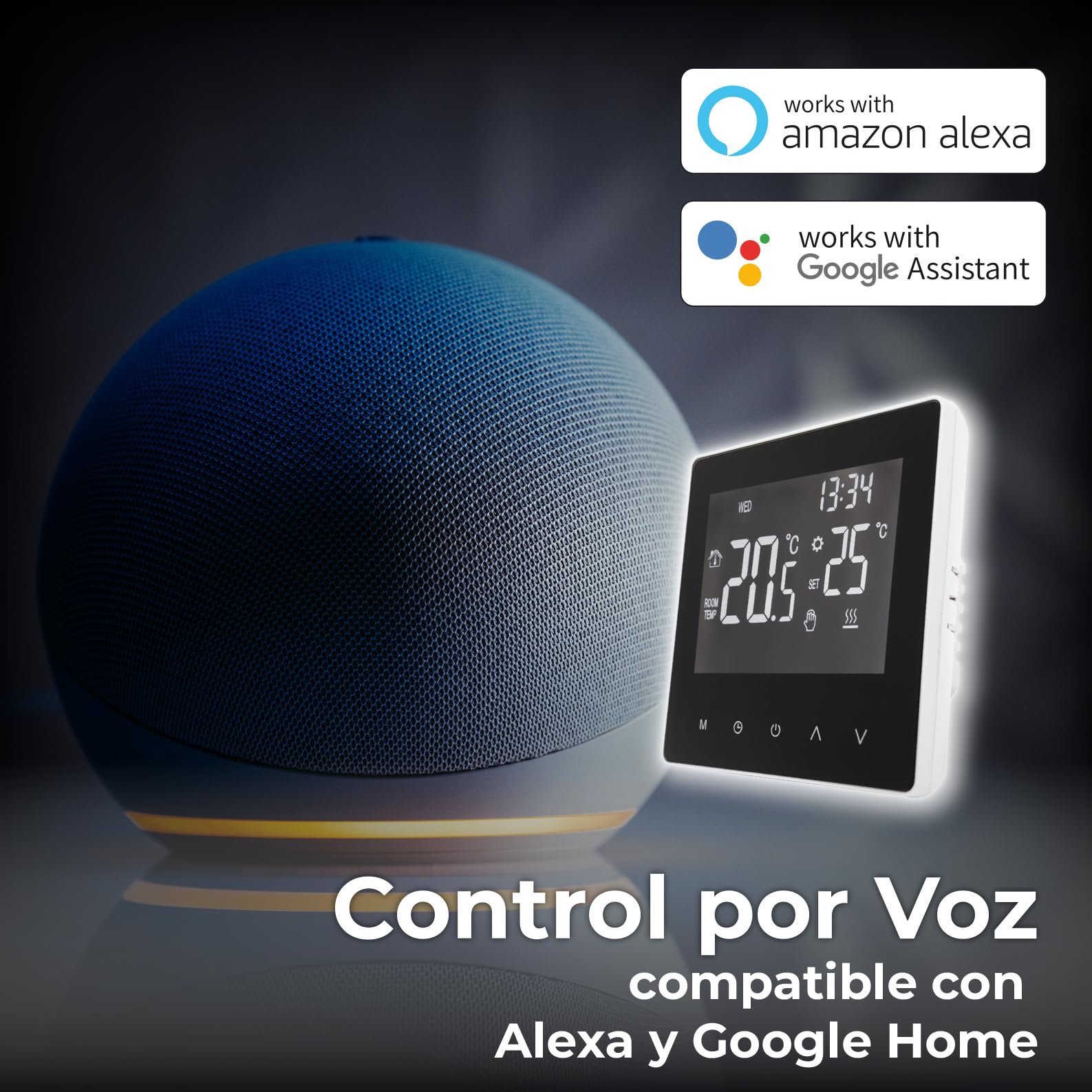 LED ATOMANT Termostato Calefaccion WiFi Digital Blanco App Smart Life | Compatible con Alexa y Google Home