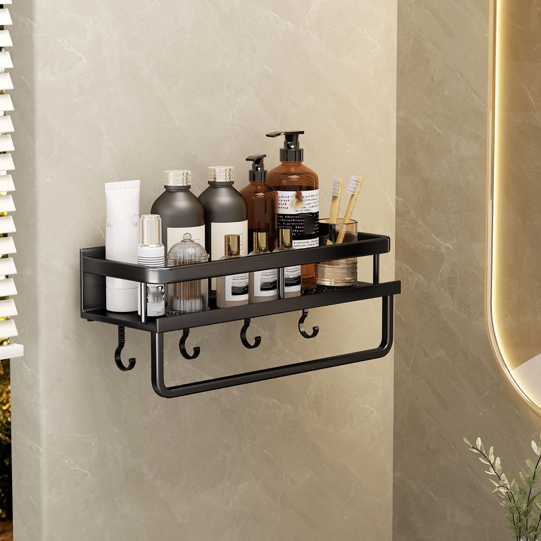 SRURLLUG Adhesive Shower Caddy Bathroom Organizers No Drill Storage Shelves Adhesive Hanging Shower Shelf for Bathroom Kitchen Countertop