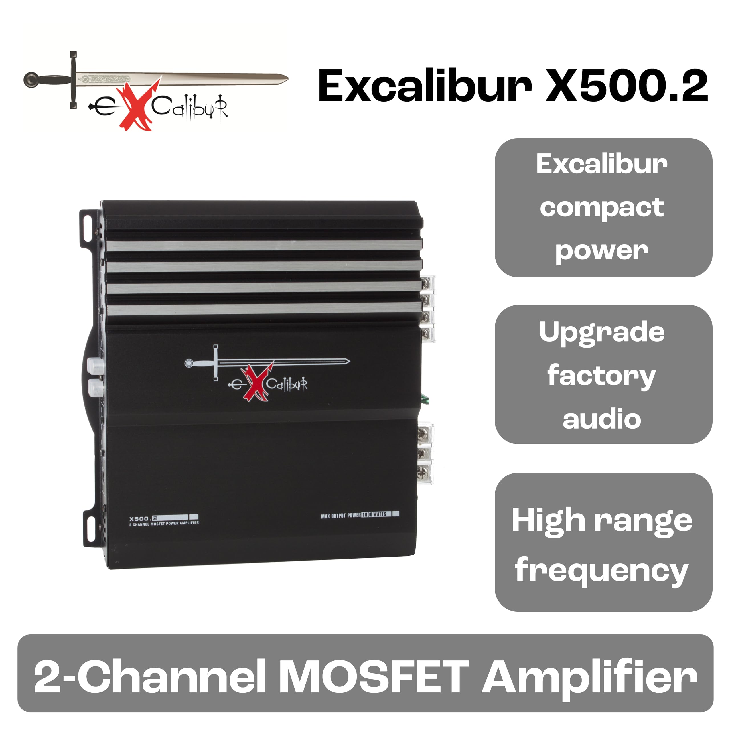 Excalibur X500.2 - Amplificatore Auto 2 Canali Hifi Stereo - 2x 500 Watt Mosfet Amplificatore audio con Bass Boost - 1000 Watt Massimo - Crossover variabile 2 Ohm