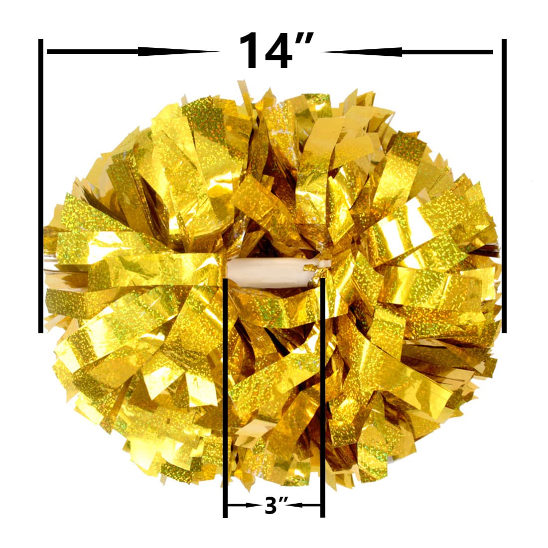 Hooshing 2 Pack Pom Poms Cheerleading Professional Holographic Gold Spot with Baton Handle for Girls Kids Team Spirit Sports Cheering