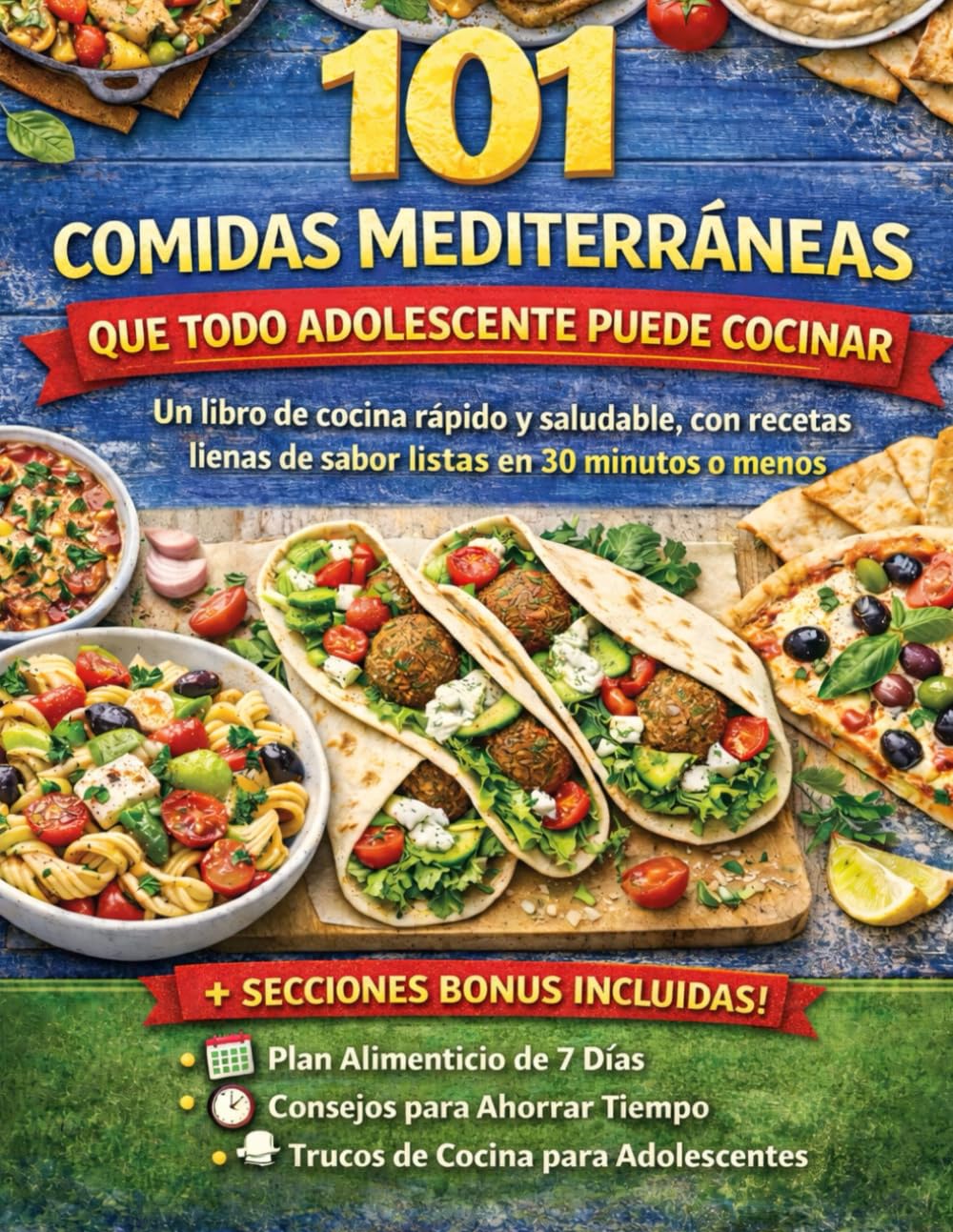 101 COMIDAS MEDITERRÁNEAS QUE TODO ADOLESCENTE PUEDE COCINAR: Un libro de cocina rápido y saludable, con recetas llenas de sabor listas en 30 minutos o menos