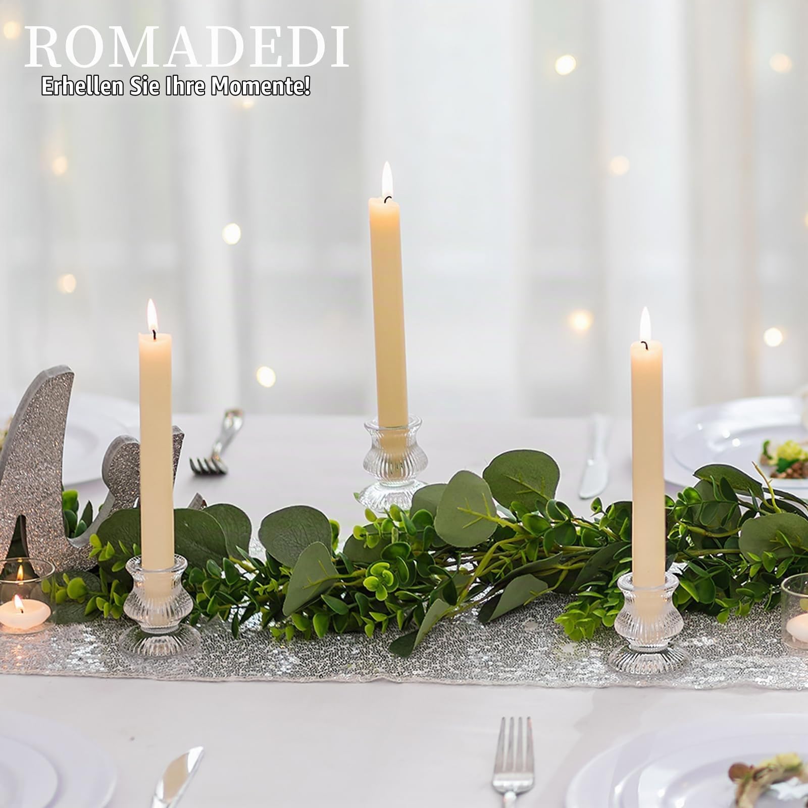 Romadedi Glas Kerzenständer für Stabkerzen, 20er-Pack, Klar | Geriffeltes Glas; Kleine Kerzenhalter; Für Hochzeit, Tischdeko, Advent, Weihnachten, Party und Wohnzimmer