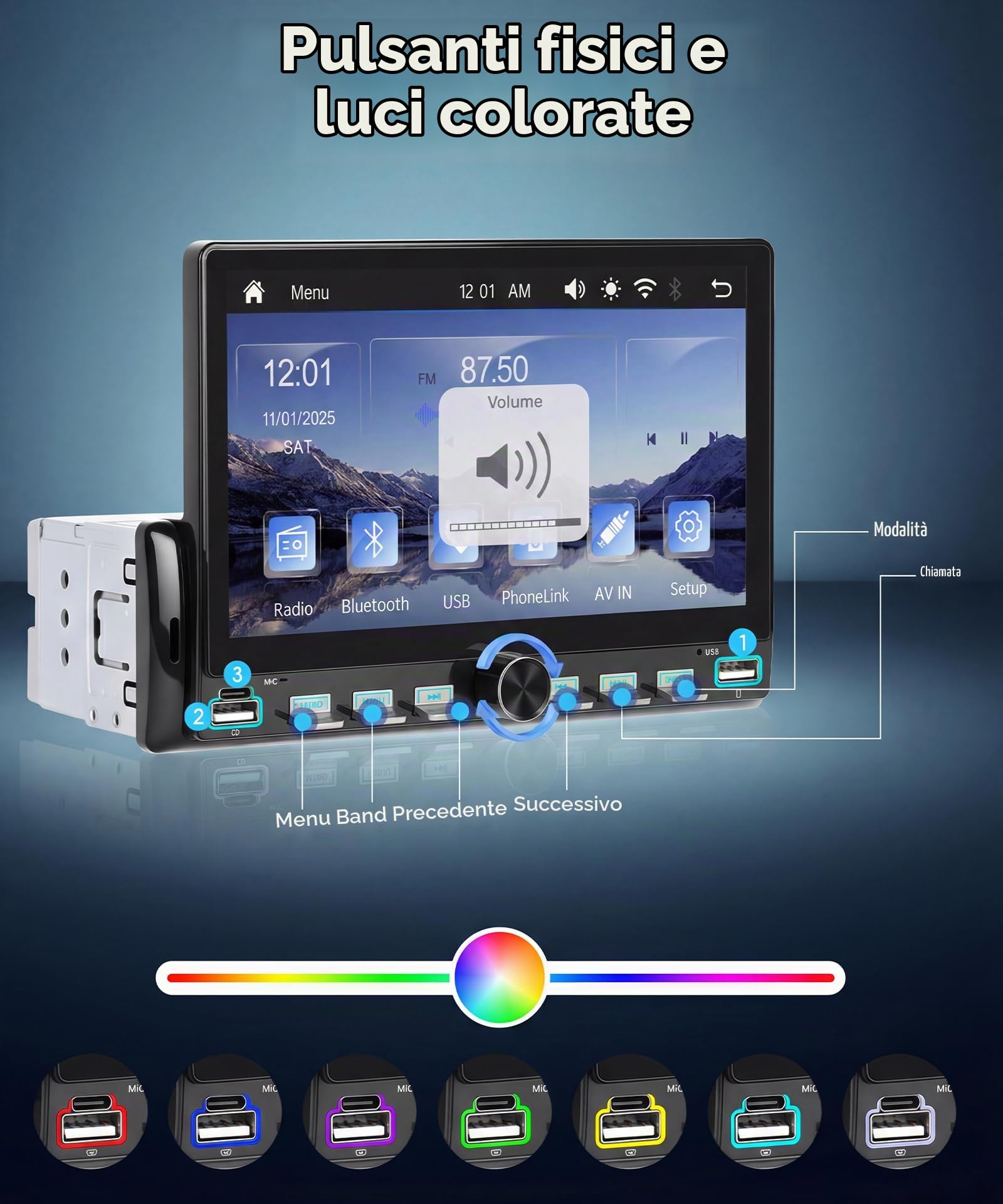 Rimoody Autoradio 1 Din con Bluetooth IOS/Android Mirror Link, 7 Pollici Touchscreen Autoradio Single Din con Vivavoce Bluetooth FM Radio USB/AUX/TF Controllo del Volante Telecamera Posteriore