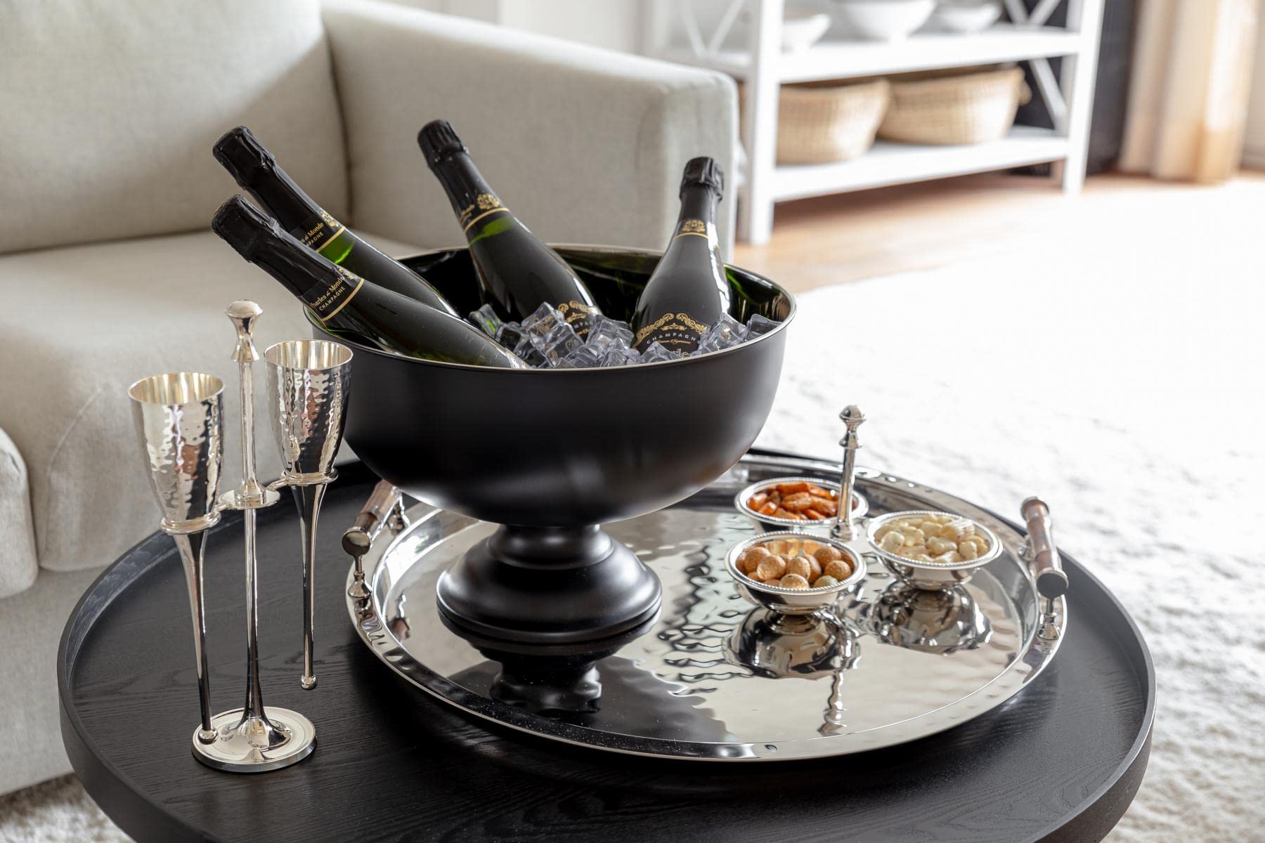 EDZARD Champanera Pearl (Ø 36 cm, H 25 cm), acero inoxidable, de doble pared, para 5 botellas – enfriador de botellas grande, enfriador de vino, cubitera grande