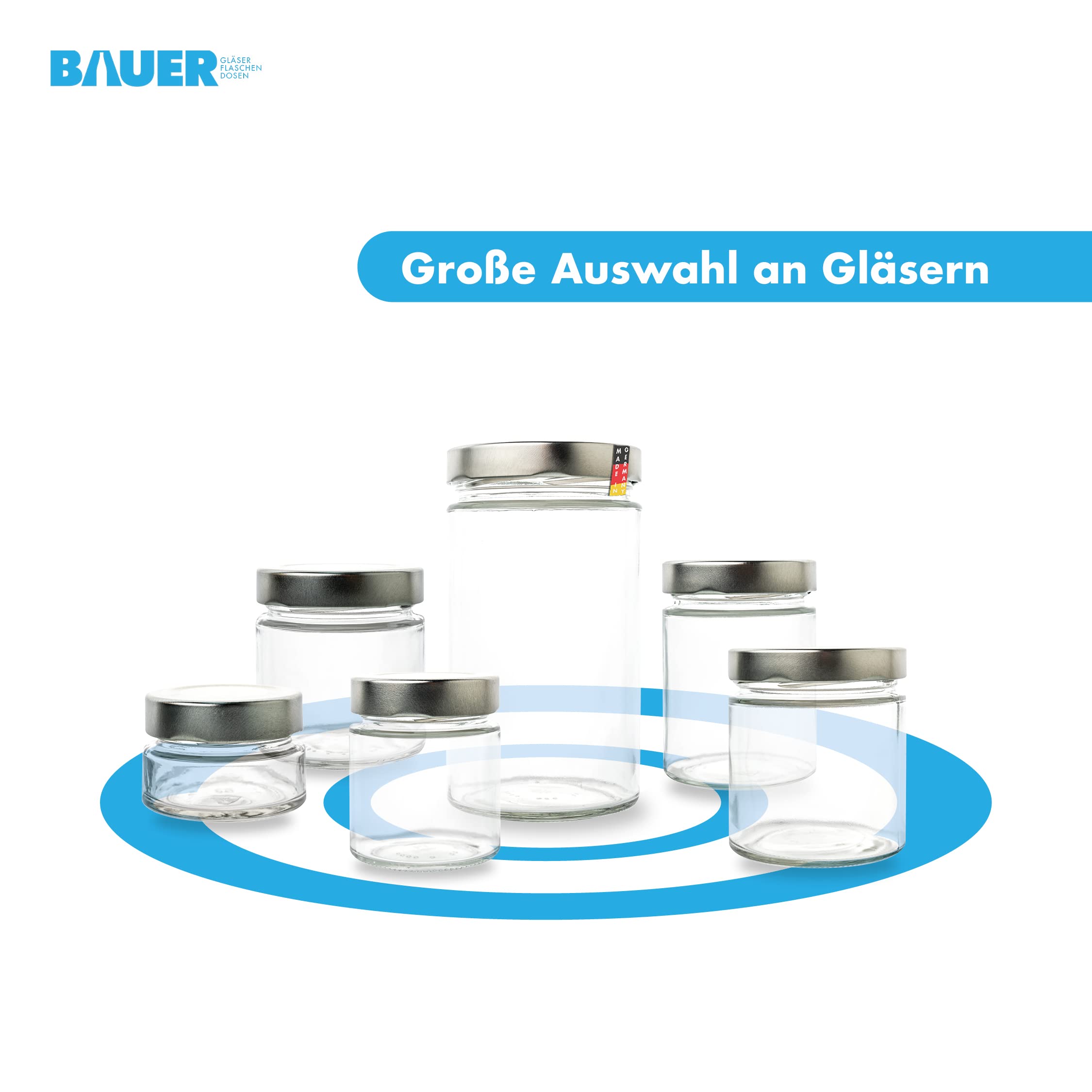 flaschenbauer.de - 12er Set Konservengläser 410ml | Einmachgläser mit 82mm TO Deep-Mündung & Silbernen Deckeln