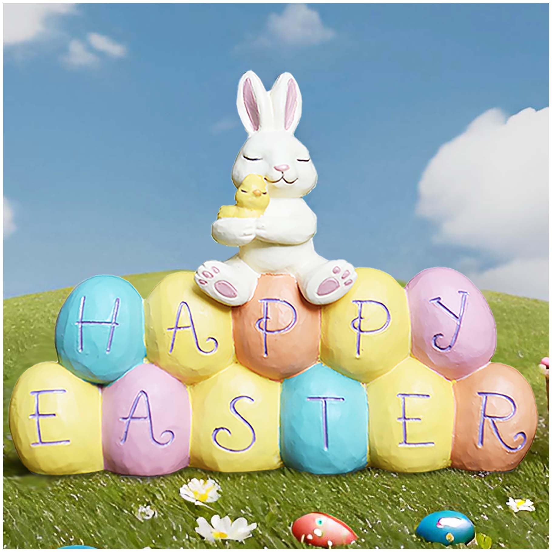 PlentifulHome Easter Rabbit Figurines, Rabbit & Egg, Fun Bunnies Spring Decorations Tabletop, Home, Outdoor, Birthday Party and Holiday Decoration, 10.3 cm Tall