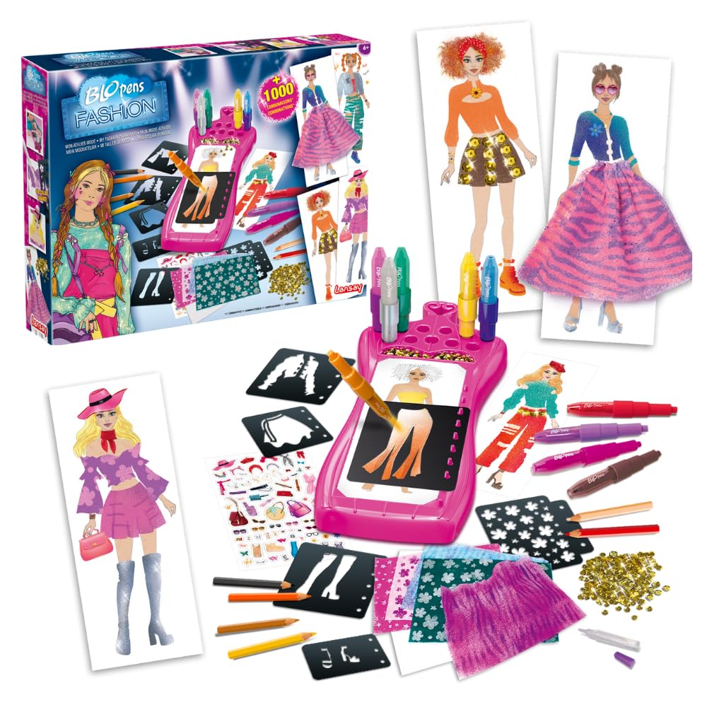 Lansay - BLOPENS FASHION - Mon Atelier Mode - Deviens Styliste avec Ce Set Créatif - Choix de Coiffures, Hauts, Pantalons, Jupes, Chaussures et Sacs à Main - Personnalise tes créations - Dès 5 ans