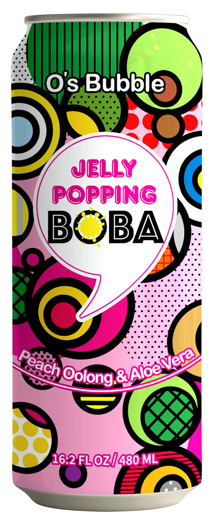 O's Bubble Peach Oolong Tea with Popping Boba and Aloe Vera, 16.2 oz (Pack of 12)