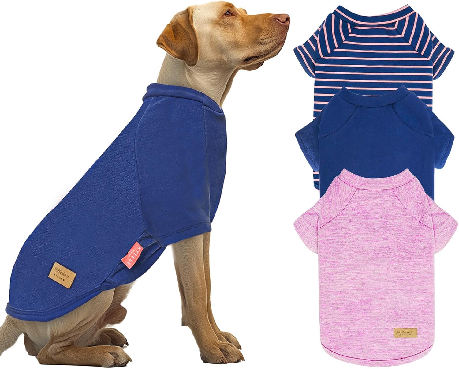 2XL)KYEESE 3Pack Dog Sweaters Fleece Dog Sweater Dog Sweater Dog Sweaters for Large Dogs Dog Sweaters for Medium Dogs Boy Soft Dog Sweatshirt Stretchy Dog Coats Dog Clothes XX-Large(32-55lbs) 3# 3Pack(Pink+Blue+Stripe)
