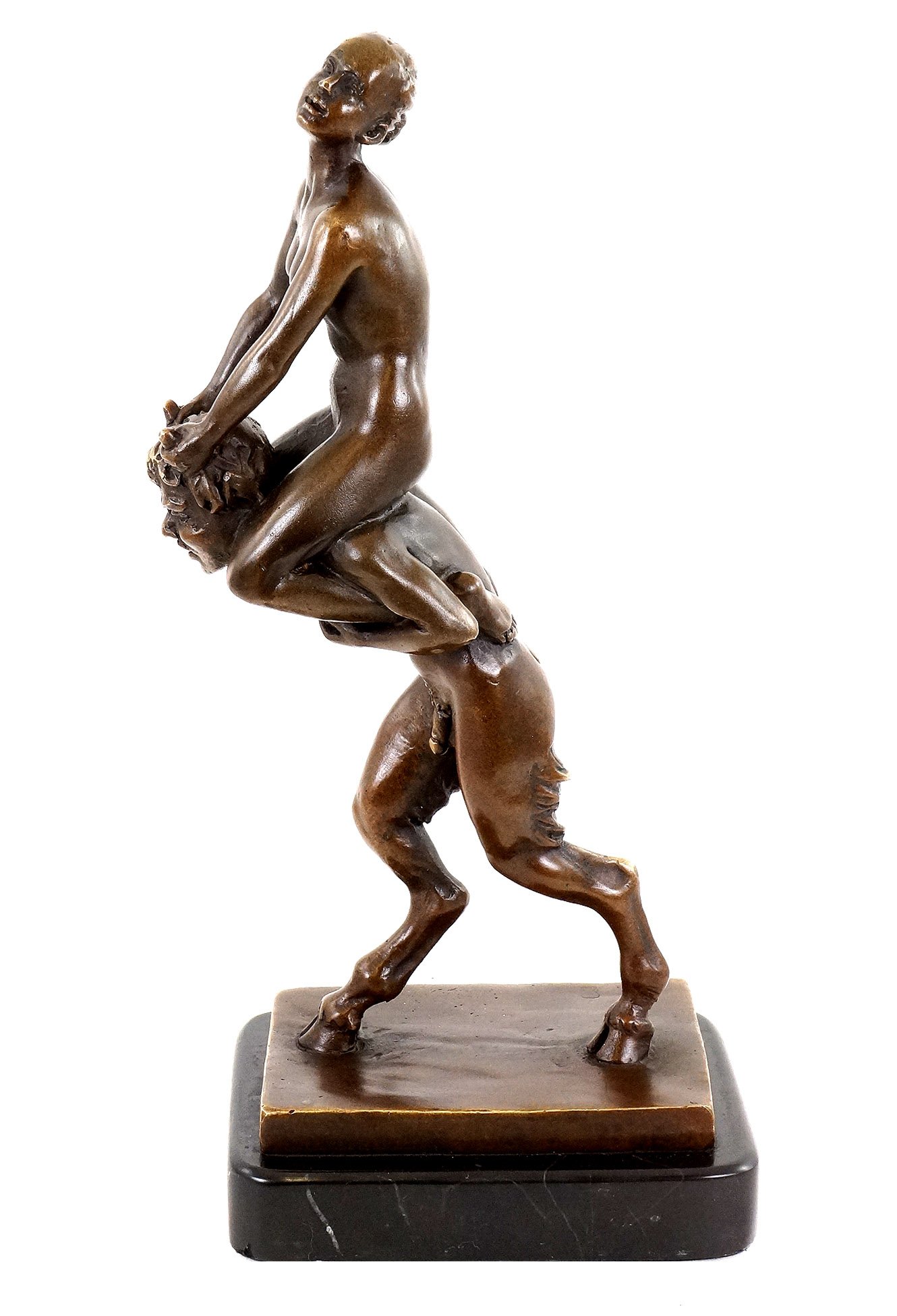 Kunst & Ambiente - Jungfer reitet Faun - Wiener Bronze - Bergmann signiert - Faun - Teufel - Satyr kaufen - Skulptur - Statue - Wohndeko