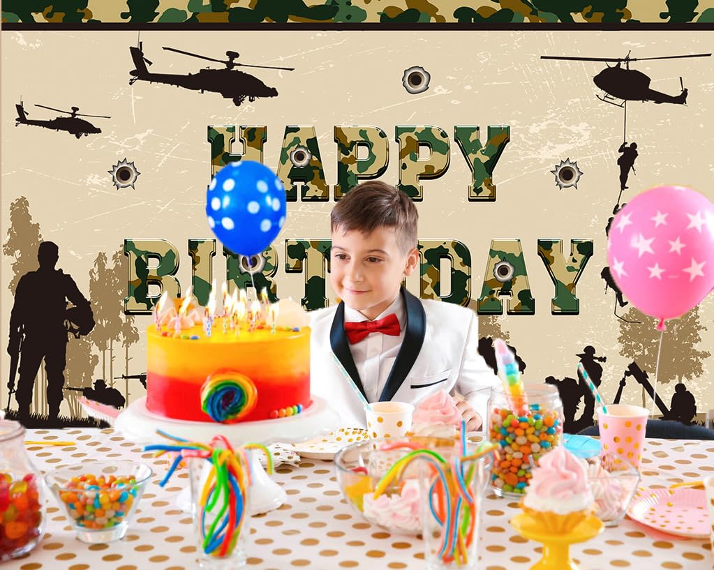AOFOTO Fotohintergrund – Happy Birthday Camouflage Design, 2,1x1,5 M, Vinyl, Für Foto-Studio, Party
