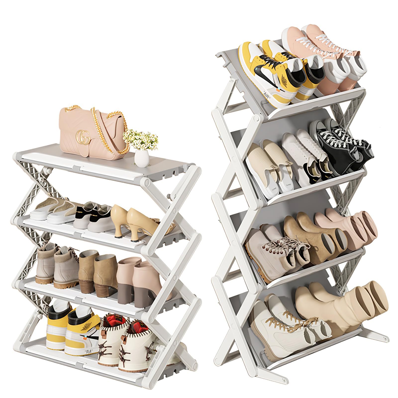 Uniface Shoe Rack Organizer, 4 Tier Small Shoe Racks for Closet, Foldable Shoe Rack for Entryway,Dorm,Space Saving, Holds 18 Pairs Boots of Shoe Storage