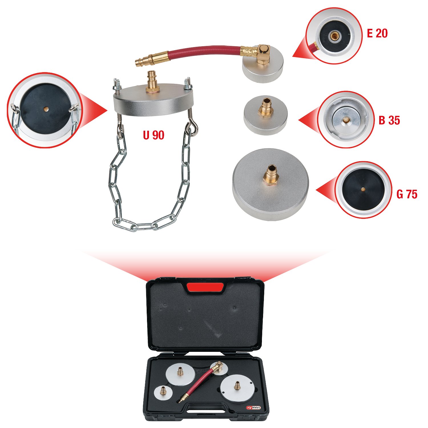 KS Tools 160.0710 Uniwersalny zestaw adapterów do odpowietrzania hamulców, 4-szt