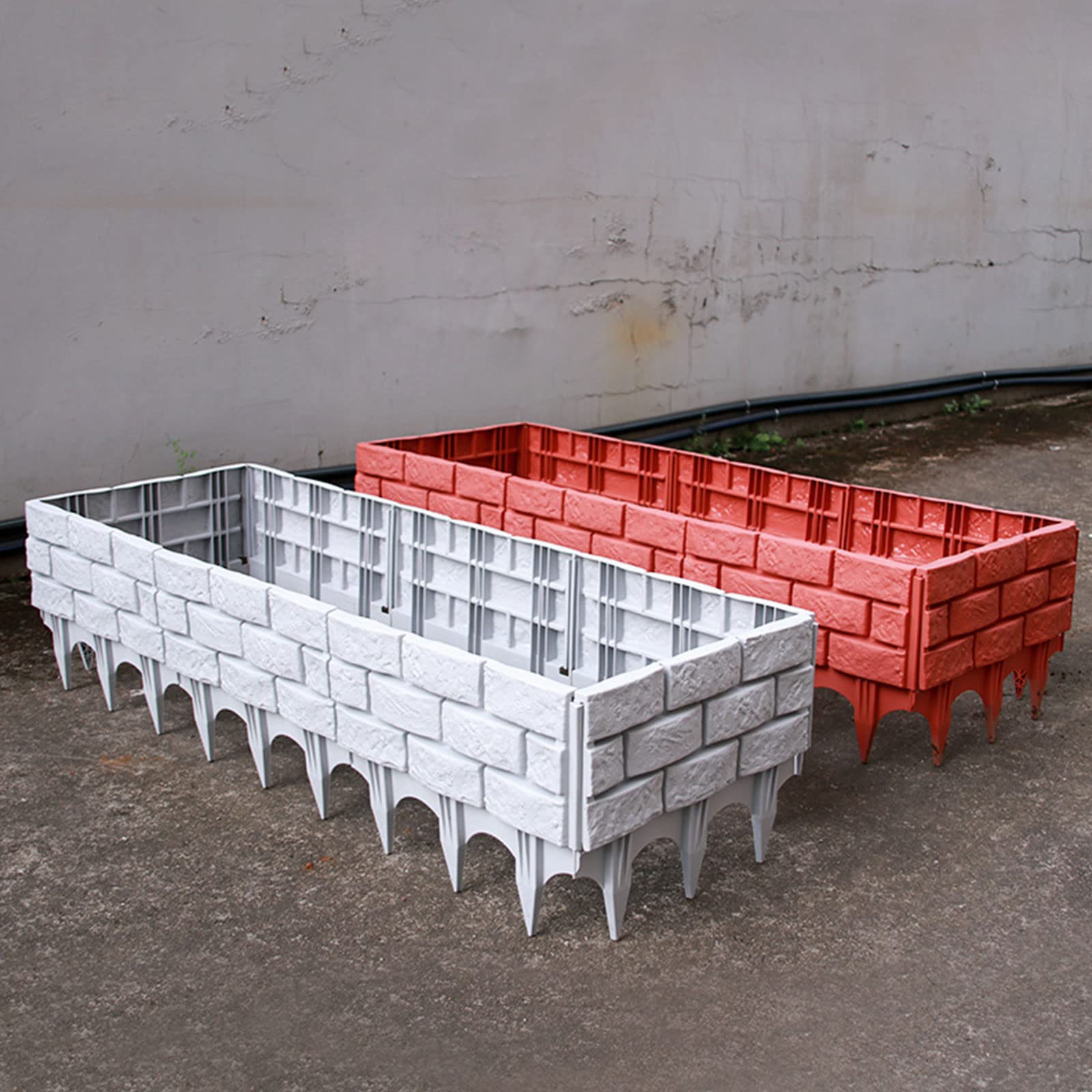 Lot de 4 bordures de jardin en plastique imitation pierre, clôture, allées, parterres de fleurs pour extérieur, pelouse, terrasse, cour, décoration