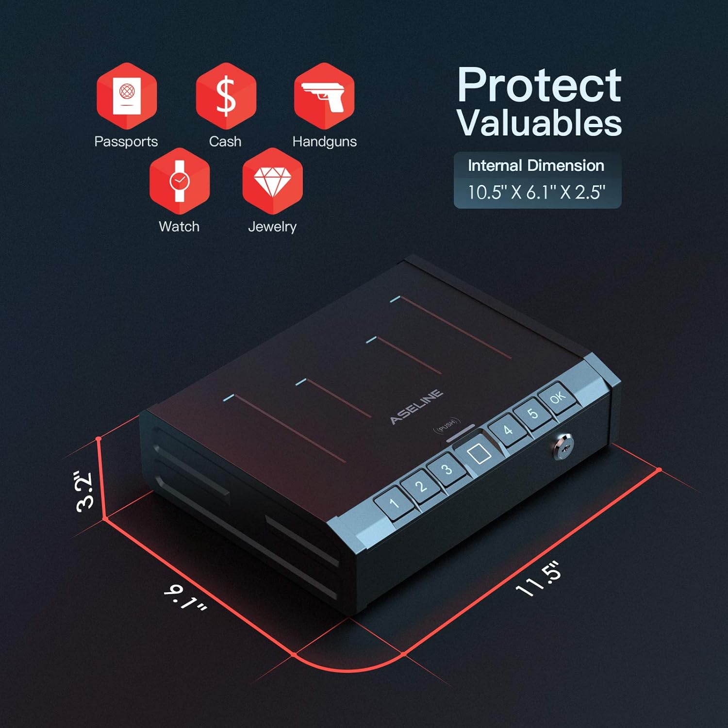 Promo 40% OFF Gun Safe Biometric Gun Safes for Pistols, ASELINE 3-way Pistol Safe Quick Access with Fingerprint Keypad Keys, Heavy-duty Steel Material Gun Safe Box