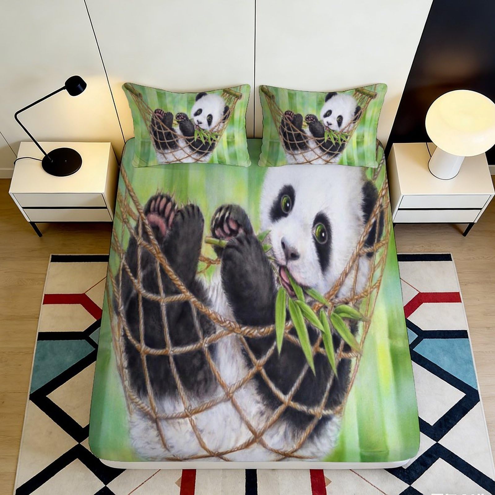 Jqzkxnhpbr Style-5 3D Printed Panda Bamboo Fitted Sheet Microfiber Soft Green Forest Mattress Cover For Bedroom Guest Room Decor 90X200x25cm