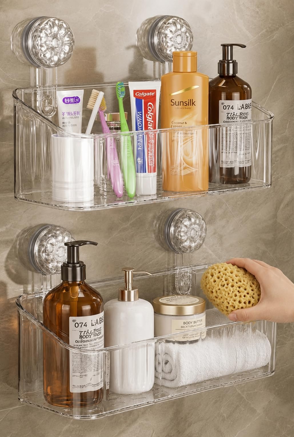 luxura homes Luxura Bathroom Organiser Without Drill Suction Shelf No Drill No Adhesive Suction Use Installation Pack of 2 (2pcs Set)-picture-44
