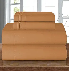 Elegant Comfort Luxury 1500 Premium Hotel Quality Microfiber 4-Piece Sheet Set - Wrinkle Resistant, All Around Elastic Fitted Sheet, Deep Pocket up to 16", California King, Light Brown