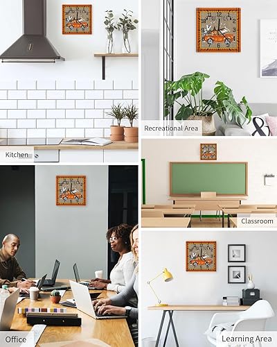 Miniatura 5 de Wall Clock Orange Truck With Pumpkin Battery Operated Clocks Wooden Silent Non-Ticking Wallclock 10 Inch Black Cat Bat Square Wall Clock for Living