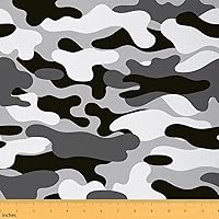 Vista 34 de The Yard - Tela de camuflaje gris, tela de tapicería negra blanca y gris para coser sillas, sofá, tela impermeable abstracta de camuflaje militar
