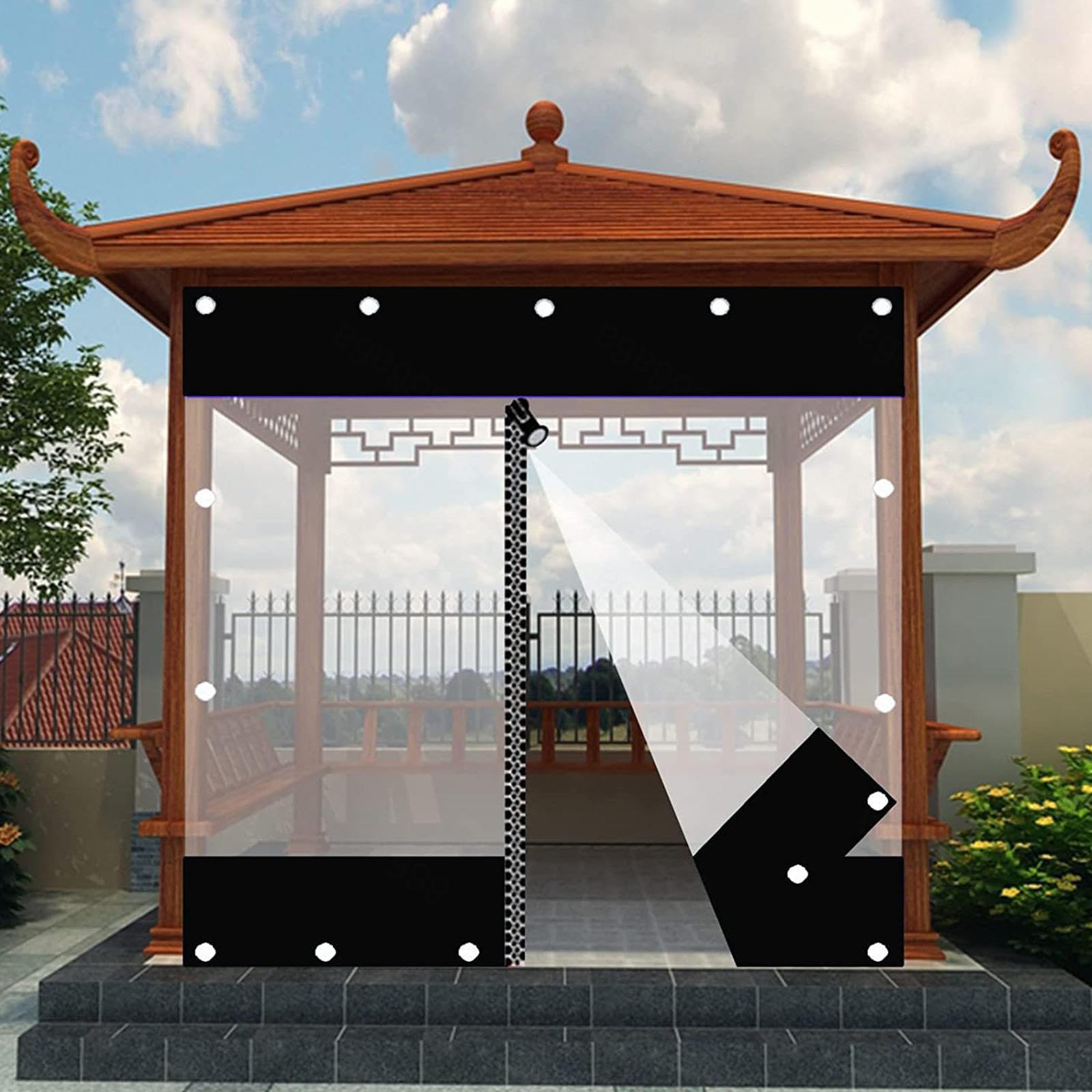 Pannelli Laterali in Telone Grigio Trasparente,Tende in Teloni Impermeabile Trasparenti Chiaro Per Esterni Con Porta a Zip,Tenda Antipioggia in Telo Pvc Per Pergola Patio,W×H-5×2.5m(16.4*8.2ft