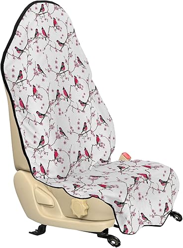 Ambesonne Sudadera asiática con capucha para asiento de automóvil, flores Sakura con ramas de pájaros, animales naturales, plantas, temporada de