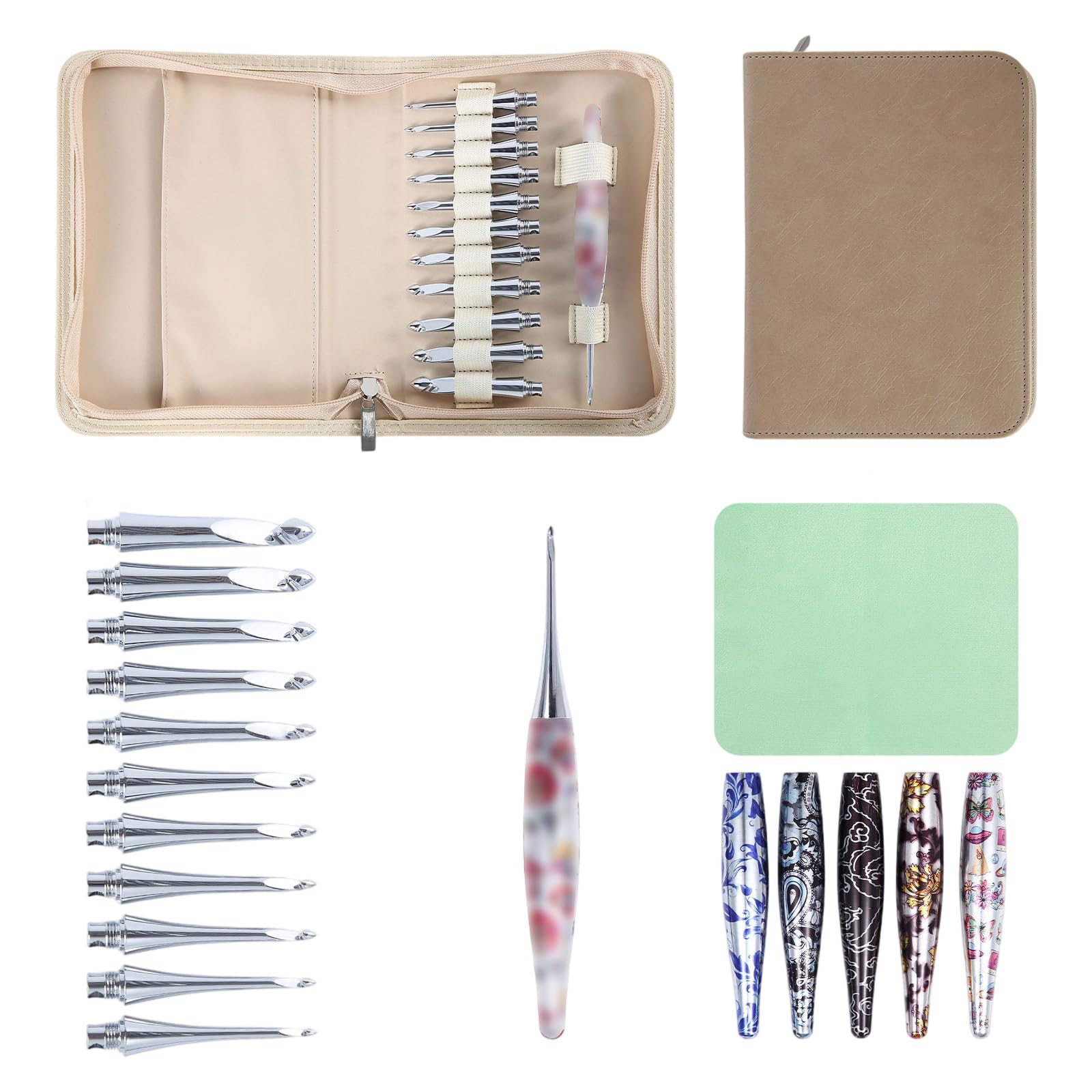 TFAOYS Aluminum Crochet Hook with 12 Interchangeable Tip Ergonomic Handle Crochet Hook Needle 3.0mm-10mm for Knitting Craft Aluminum Tool