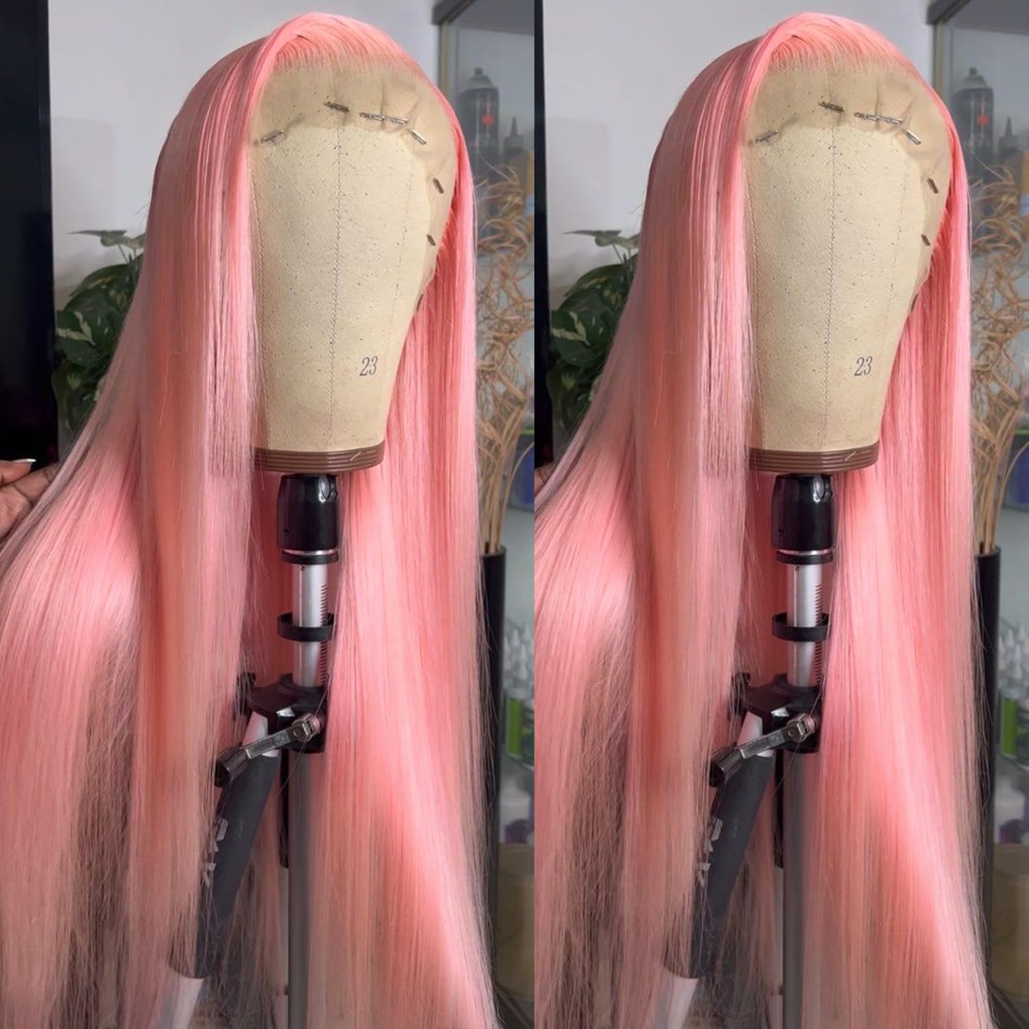 Missyvan 13X6 Pink Lace Front Wigs Long Silk Straight Baby Pink Hair Wigs Glueless Synthetic Hair Light Pink Heat Resistant Fiber Natural Hairline