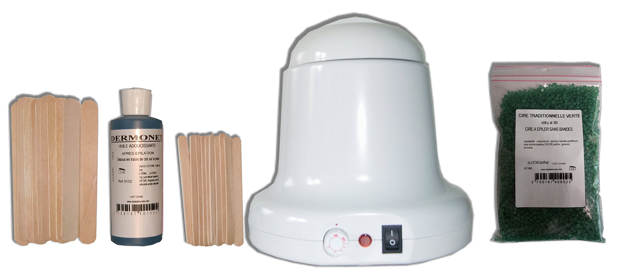 Storepil - Kit épilation chauffe cire 400 ml Charles Ney - 200 g Perles Traditionnelle VERTE, spatules corps, visage, huile post épilation. Kit épilation prêt à l'emploi