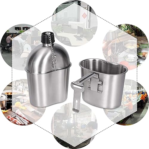 Miniatura 7 de Goetland Botella de agua de acero inoxidable de la Segunda Guerra Mundial US Army Canteen Kit de 1QT con bolsa de nailon de 0.5QT Copa G.I.