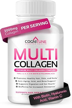 CogniTune Multi Collagen Peptides for Women, 5 Types, 2000 mg, 120 Capsules