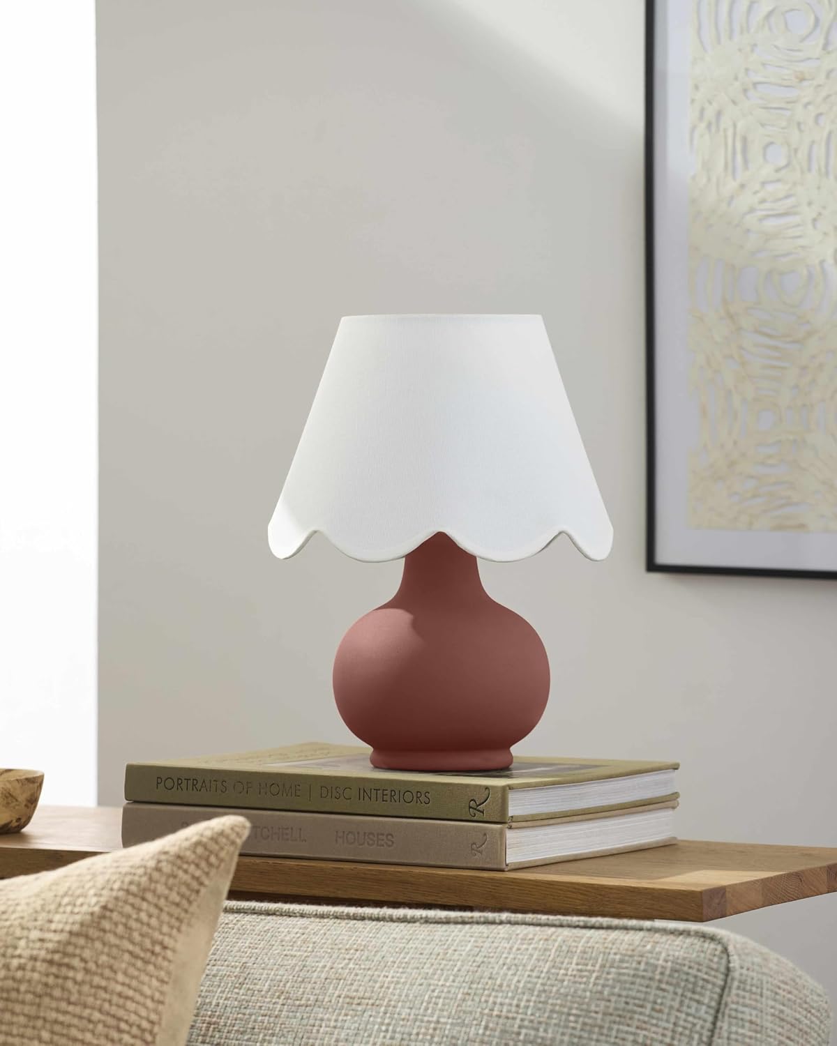 Hauteloom Table Lamp - Ceramic, Brick Red & White, 13inH x 8inW x 8inD, Model