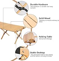 Vista 2 de Trade Best Mesa de picnic baja portátil, plegable para playa con una bolsa de transporte, barbacoa enrollable de madera maciza para exteriores